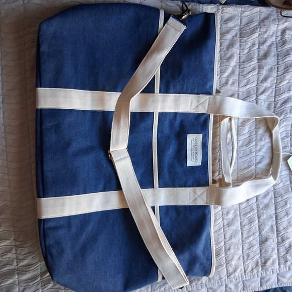 Sezane Denim and Cream Cabas Weekender - Picture 9 of 9